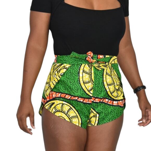 Homemade Wrap Shorts Green Ankara African Print Hot Pants Retro Sewing Cotton 4 - Picture 13 of 16